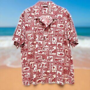 Vintage Made in Hawaii Red Tapa Aloha Shirt